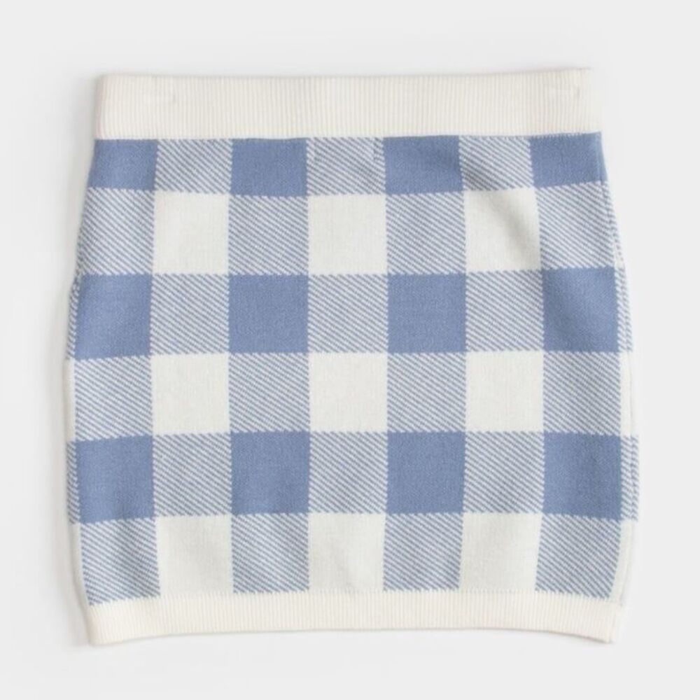 Tilly’s Full Tilt Blue Gingham Plaid Knit Mini Skirt Size S
